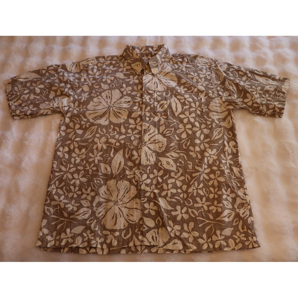HEI Tahiti‎ Hawaiian Shirt Size 2XL Cotton Button Up Down Blue Tank Floral